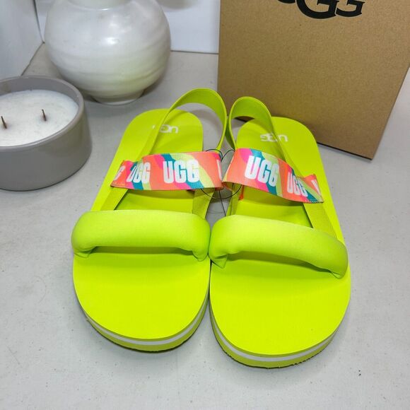 UGG Zuma Sling Back Strap Sandal Neon Green SN1126932K Kids US 6 NWB - Picture 3 of 9